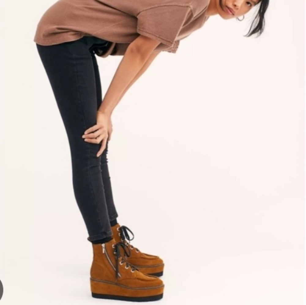 Free people Maverick wedge Bootie Chunky retro,Vintages honey Bronw unis…